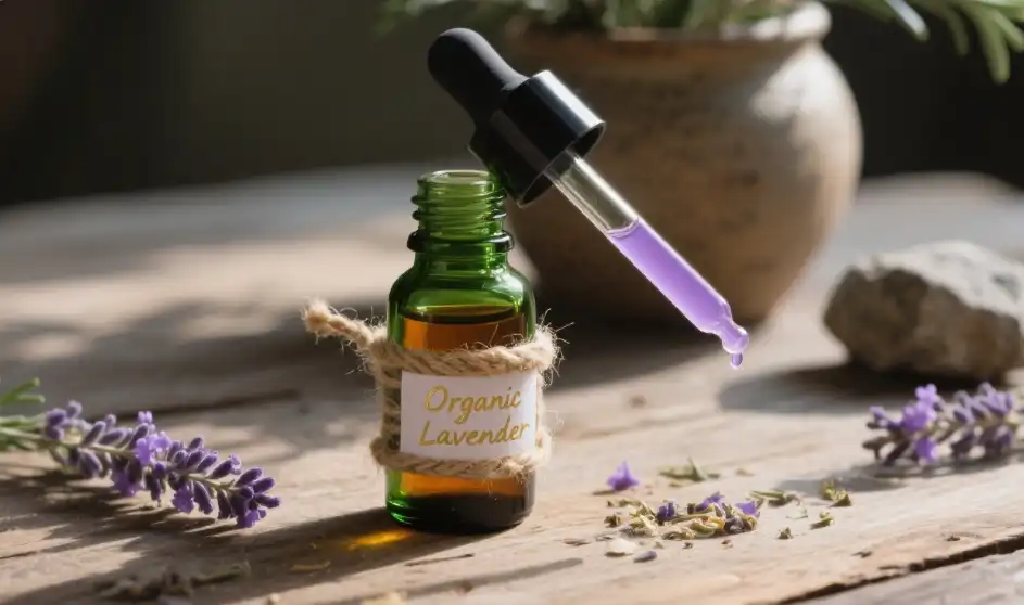 dropper bottle with purple liquid