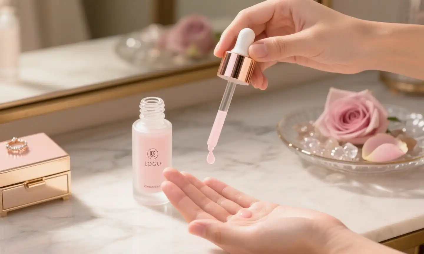 essential oil in dropper bottles