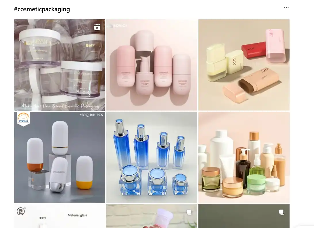 the instagram page of "cosmeticpackaging" tag