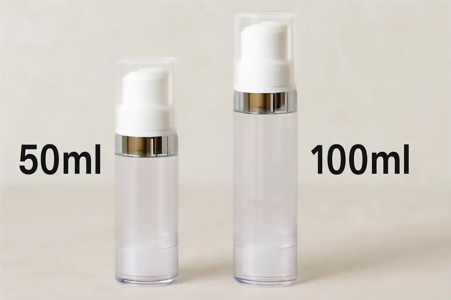 50ml vs. 100ml airless bottle 50ml vs. 100ml airless bottle