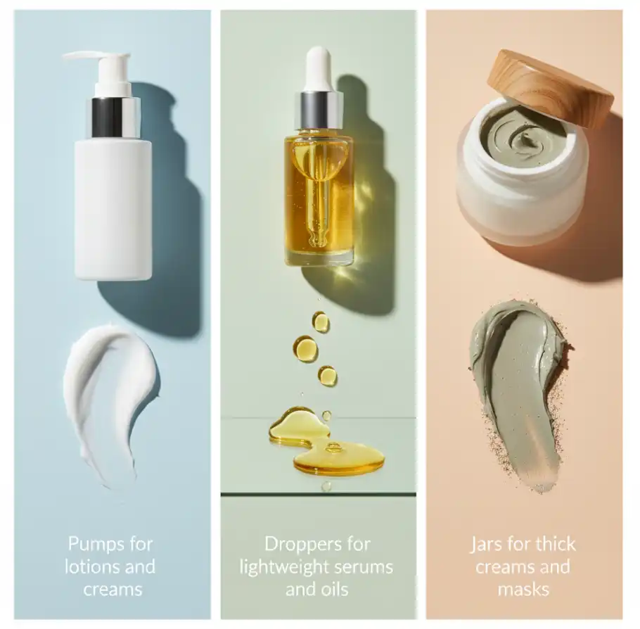 choose between pumps, droppers and jars for different consistencies choose between pumps, droppers and jars for different consistencies